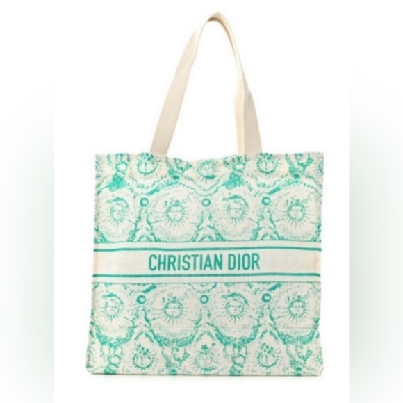 CHRISTIAN DIOR Canvas Dioriviera Toile de Jouy Soleil Tote - Aquamarina - Picture 2 of 9